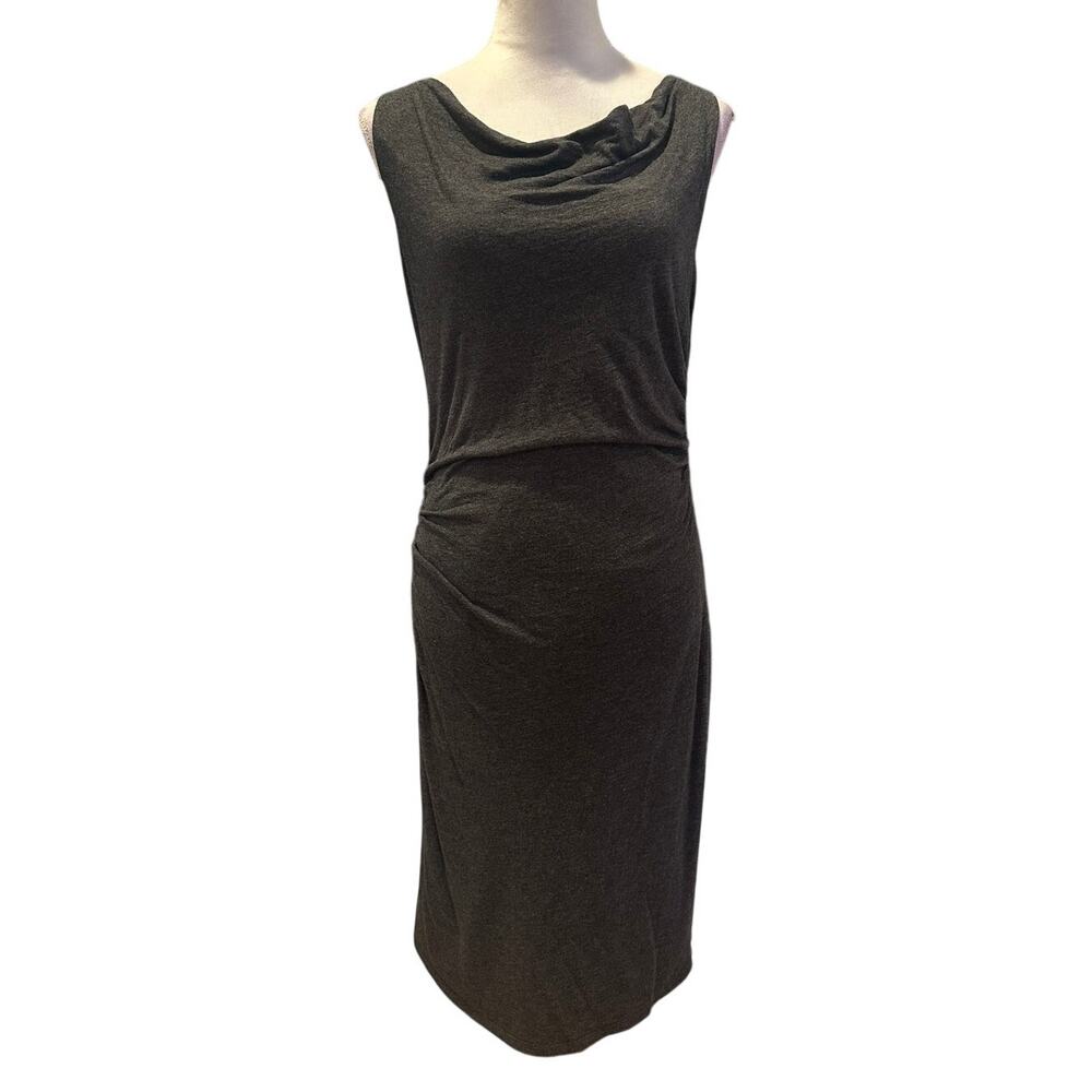 Loft Women's Gray Sleeveless Midi Dress Ruched Drape Neck Wool Blend M